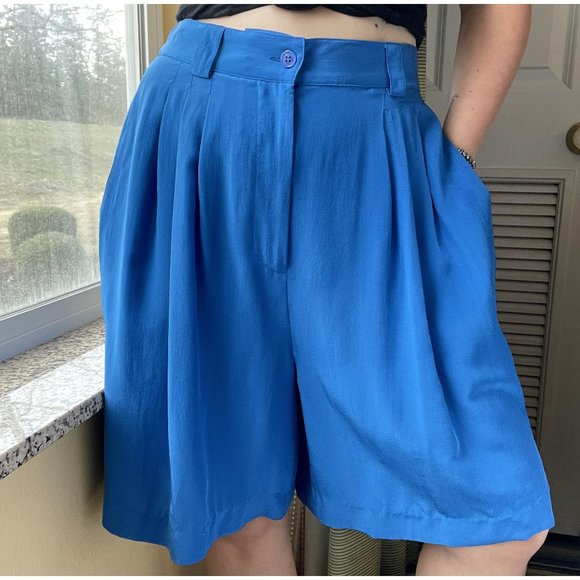 Vintage Pants - Vintage Deadstock Essential Elements Blue Silk Shorts | Size L-1X